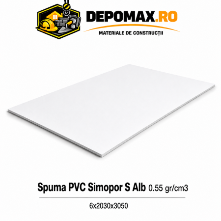 Placa rigida PVC Simopor S Alb 0.55 g/cm3, 6x2030x3050 mm